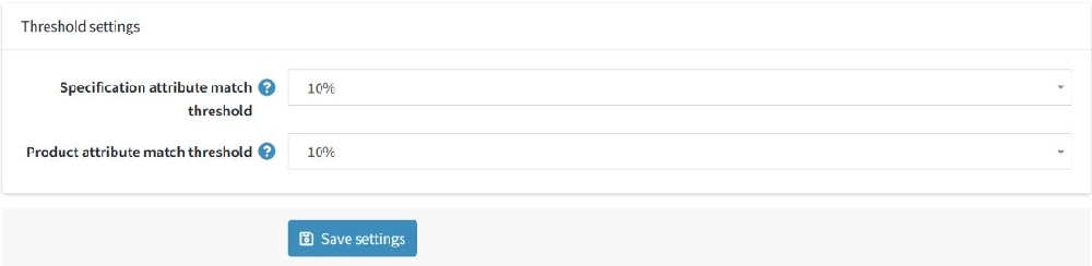 product similarity engine configuration of threshold settings